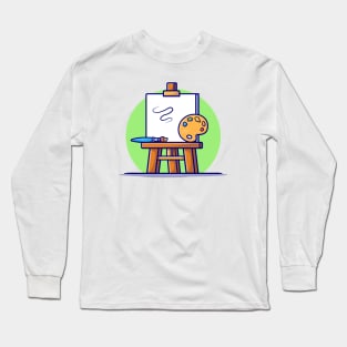 Easel Art Board, Paint pallet And Paint Brush Cartoon Vector Icon Illustration (3) Long Sleeve T-Shirt